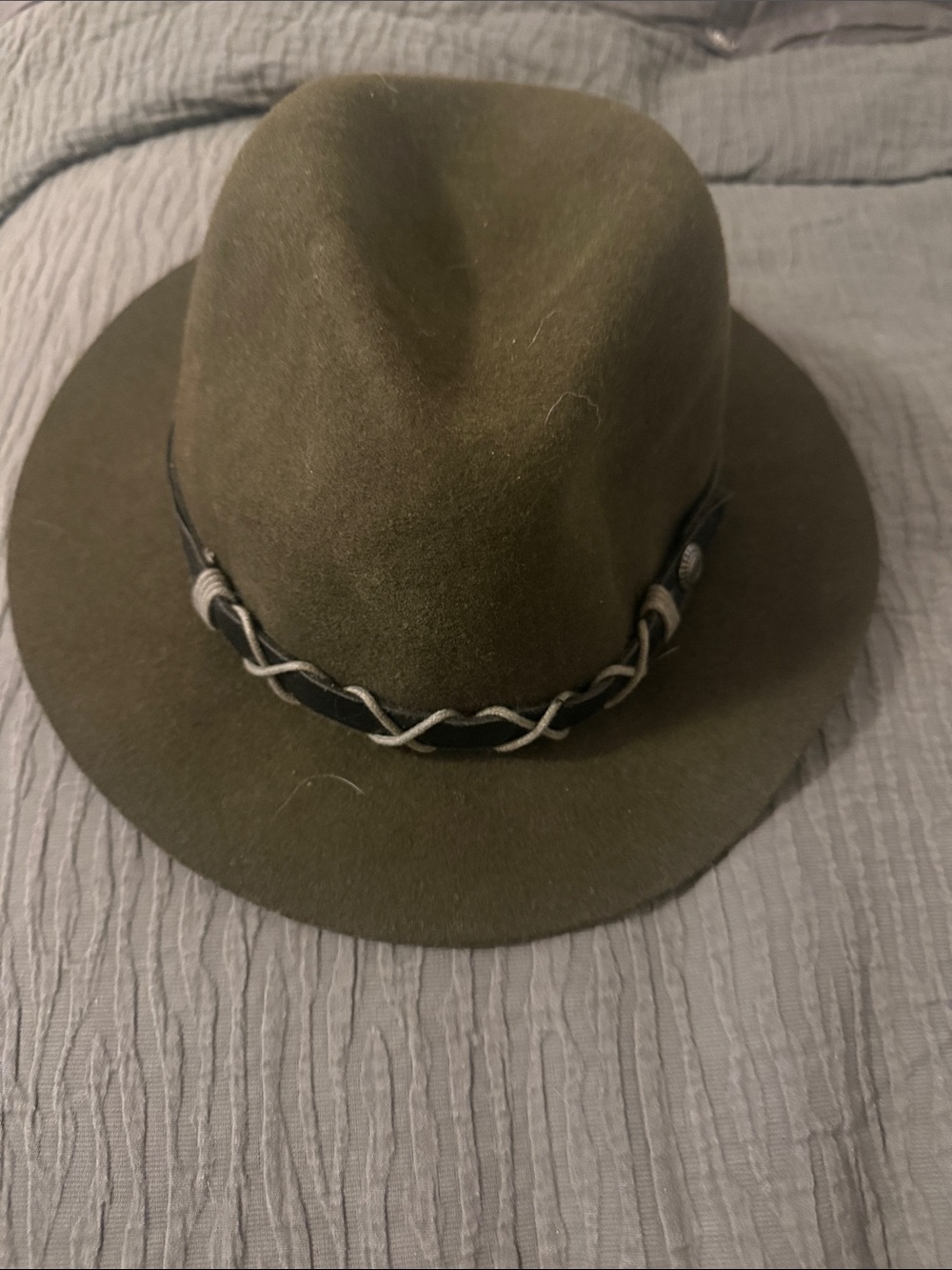 Michael Stars Olive Green Wool Fedora with Braided Band